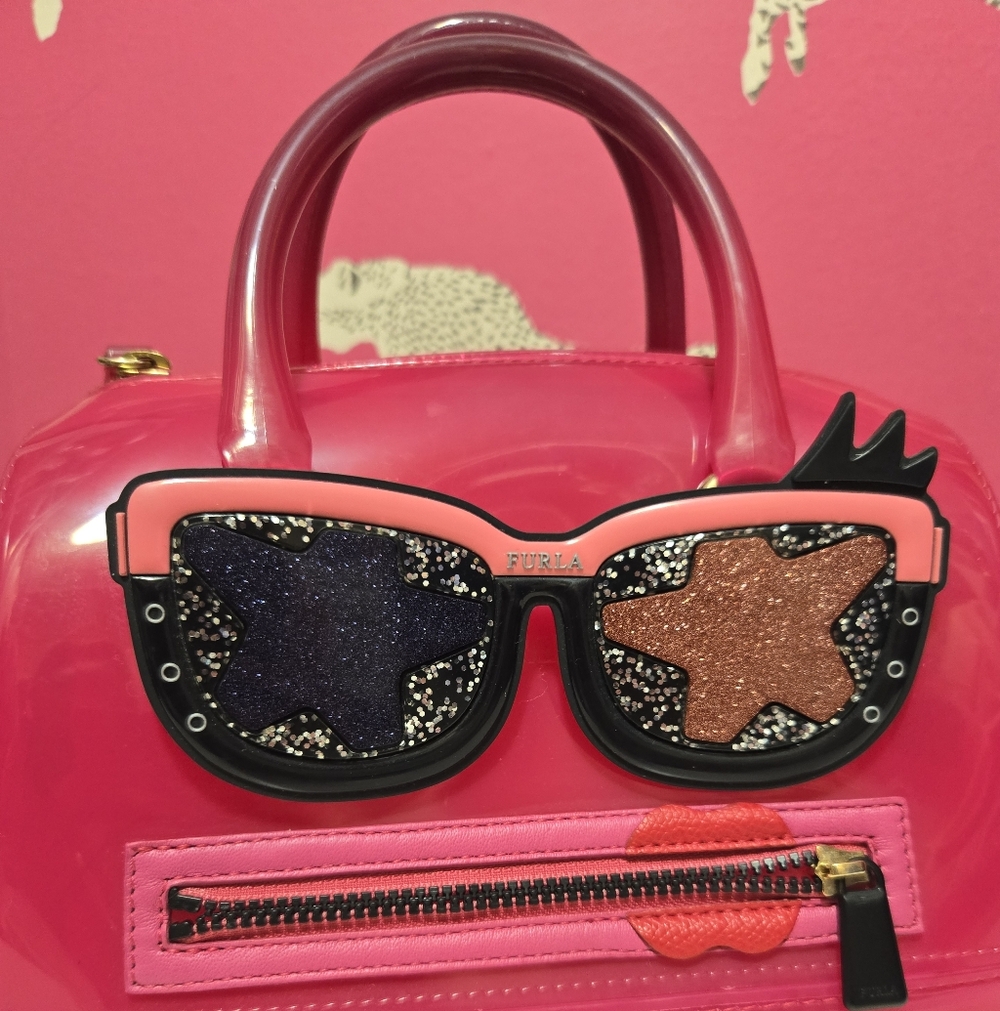 GUC Furla Candy Gang Sweetie Hot Pink Satchel Top Handle Boston Bag With Lock - Picture 2 of 11